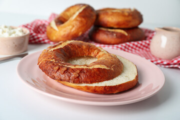 Concept of tasty food - bagel, tasty bakery products