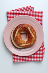 Concept of tasty food - bagel, top view