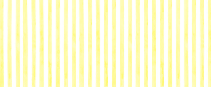 黄色と白のかわいい手描き水彩のストライプ柄背景イラスト