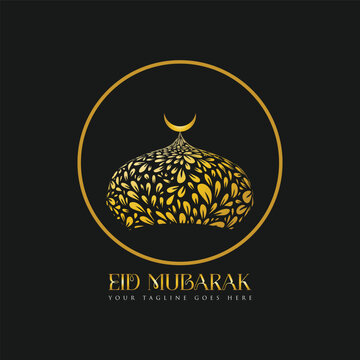 Eid mubarak muslims festival with golden mosque vector image