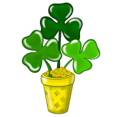  St. Patrick's Day clover in a pot with golden coins