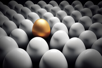 white eggs with one golden egg in the center, leadership concept, generative ai