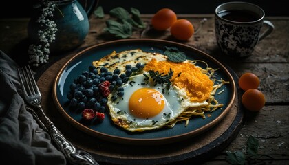 baked egg with coffee generative AI
