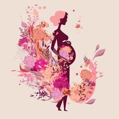 Obraz na płótnie Canvas Mothers Day abstract desig for pregnant mother in focus, flat style design on a pink theme.