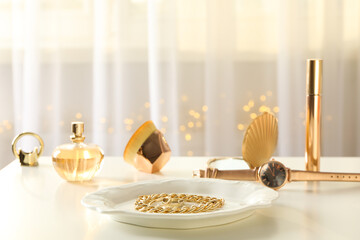 Concept of cosmetic and different female accessories