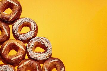 Concept of tasty food - bagel, space for text