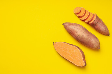 Concept of vegetables, sweet potato, space for text