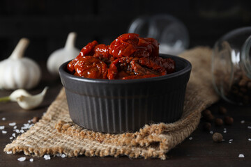 Concept of tasty food - delicious dried tomato