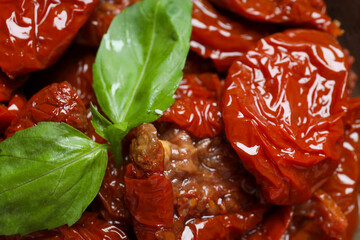 Concept of tasty food - delicious dried tomato
