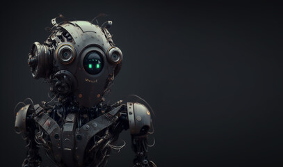 futuristischer Roboter vor dunklem Hintergrund - Thema künstliche Intelligenz - Generative AI Illustration