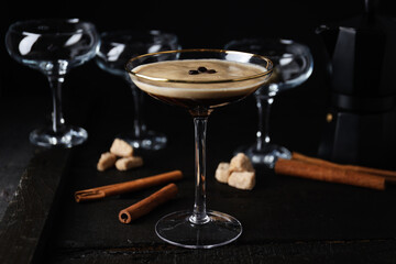 Espresso martini cocktail, delicious alcohol drink, dessert cocktail