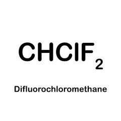 Difluorochloromethane formula icon isolated on white background. CHClF2 letter design. Freon. Chemical formula illustration. Chemistry. Education.
