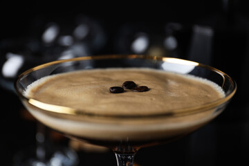 Fototapeta premium Espresso martini cocktail, delicious alcohol drink, dessert cocktail