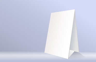 An empty paper template of a tabletop tent for presentation. 3D vector illustration.
