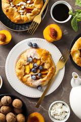 Fruit galette, composition for tasty food concept, top view