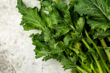 Fresh rapini, also called broccoli rabe or turnip greens is a brassica, prized in Italy for its...