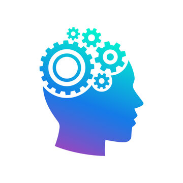 recommend clip art: Human head gears tech logo, Cogwheel engineering technological inside brain, Artificial intelligence, Simple flat design icon symbol, Isolated on white background, Vector illustration