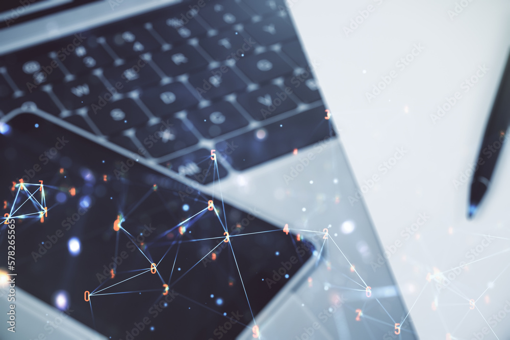 Poster creative concept of wireless technology on modern laptop background. big data and database concept. 
