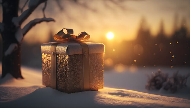 premium gift box in the forest for christmas