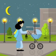 Mamika 2 cartoon, woman, people, illustration, child, city, blue, boy, moon, love, star, christmas, sky, night, holiday