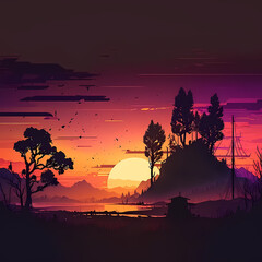 Sunset Landscape. Generative AI