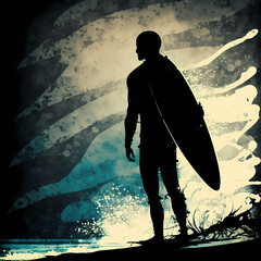 Surfer Silhouette. Generative AI