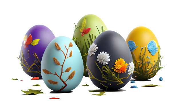 Beautiful Easter eggs transparent background 