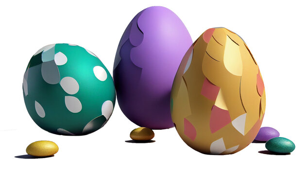 Beautiful Easter eggs transparent background png generative ai