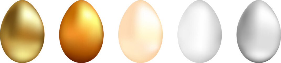 Set of Easter eggs in gold, pink and silver colors on transparent background. Easter eggs. PNG image