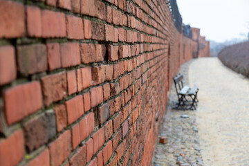 Old brick wall house texture with lights and shadows from sunlight. abstract close-up brick wall background