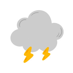 Cute cartoon kawaii dark cloud with thunderbolt icon.