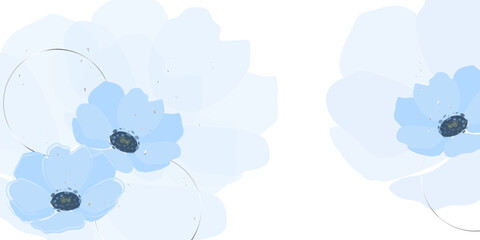 Floral background with blue flowers. Delicate watercolor anemones. Vector background for banner, poster.