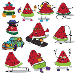 Watermelon Set Vector Illustration Handsketch Design