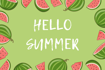 Green summer background with watermelons and text 