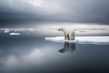Isolation and Vulnerability in the Arctic: Capturing a Lone Polar Bear on a Melting Ice Floe with Telephoto Lens in Conservation-Themed Photography © aprilian