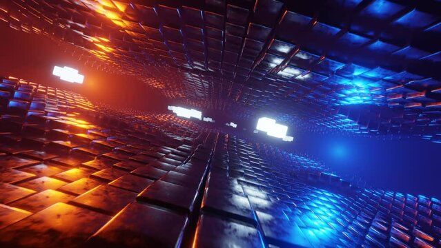 Sci-Fi cube and light loop animation