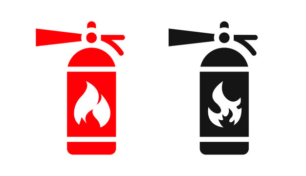 Red and black fire extinguisher icons. Fire extinguisher vector icon set. Vector
