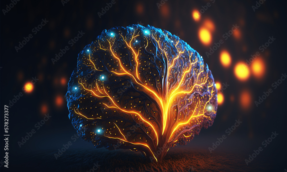 Leinwandbilder glowing brain background with neural links network. illustration representing artificial intelligenc