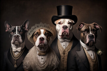 Group of dressed dogs, generative ai