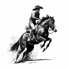 Fototapeta na wymiar Cowboy rides a bucking bronco in a rodeo performance silhouette. Generative AI