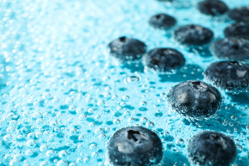 Blueberry in water, close up, concept of freshness