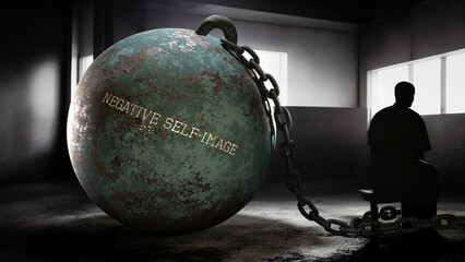 Negative self image and intimate, silent and lonely suffering human soul. Separated from the world in it's own pain and alienation.,3d illustration