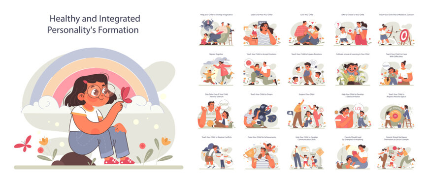 Positive parenting tips set. Formation of your child's healthy and integrated