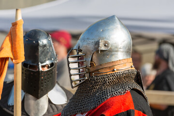 Historical restoration of knightly fights. Summer time medieval festival .Festival of medieval...