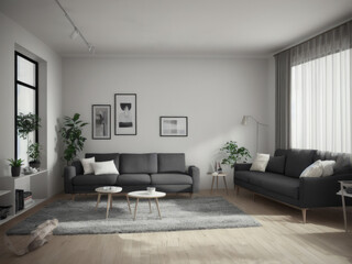 Naklejka na ściany i meble Interior design of modern living room generative AI