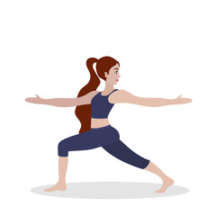 Fototapeta na wymiar Woman exercising yoga. Vector illustration in flat cartoon style, concept illustration for healthy lifestyle, sport, exercising.