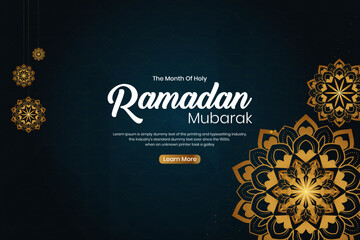 Ramadan Kareem social media banner template with mandala Islamic lanterns