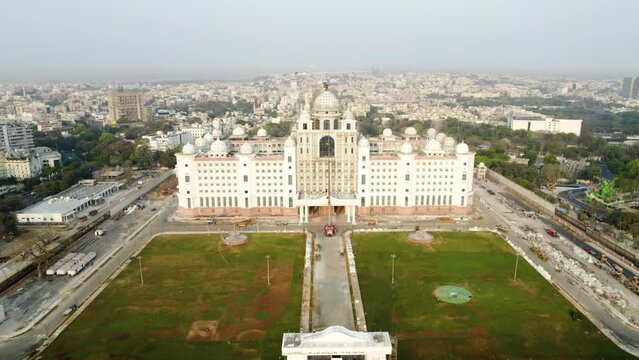 new Telangana Secretariat building push in drone shot 4k 30p