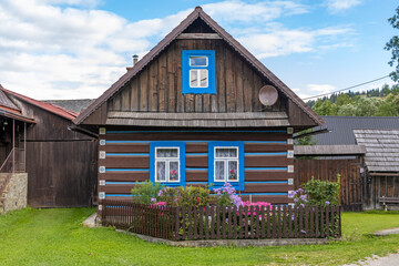 Old wooden houses in village Osturna, Spiska magura region, Slovakia