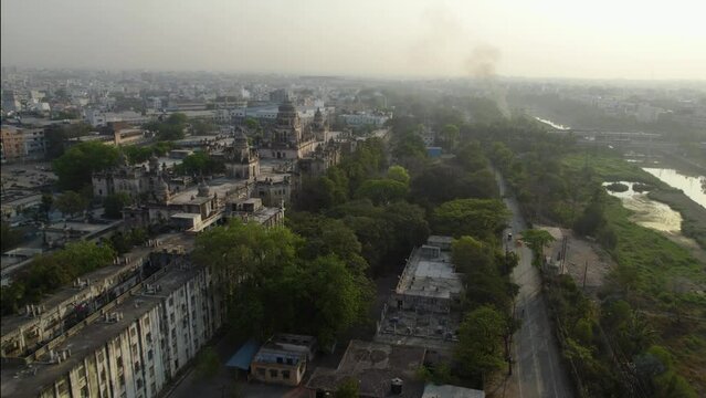 Osmania General Hospital building hyderabad areal view 4k 30p daytime